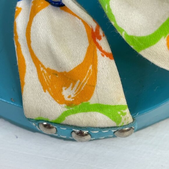 Coach Wedge Sandals Womens 8 Blue Slip On Fabric Studded VINTAGE *Read* - Picture 7 of 15